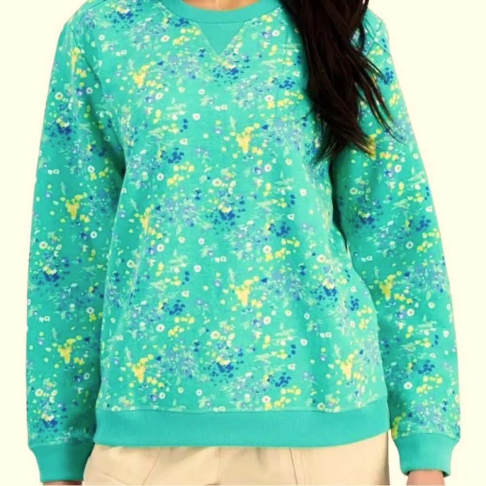 Karen Scott Green Floral Fleece Sweatshirt